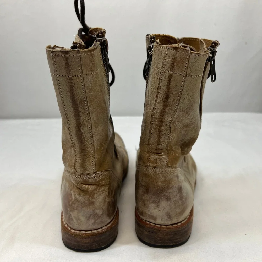 Bed Stu Protege Distressed Tan Leather Cap Toe Combat Boots Size 8 2364